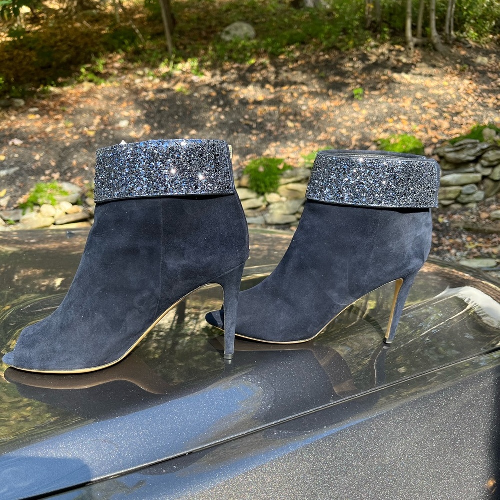Kate Spade Navy Suede Glitter Cuff Bootie